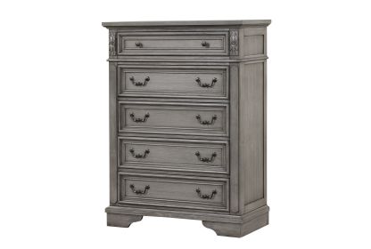 Grace Traditional Style 5-Drawer Chest Made with wood in Rustic Gray