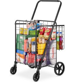 VEVOR Folding Shopping Cart, Jumbo Grocery Cart with Double Baskets, 360Â° Swivel Wheels, Heavy Duty Utility Cart, 110 LBS Large Capacity Utility Cart