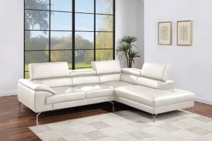 White Color Sectional Couch 2pc Set Living Room Furniture Faux Leather Right Facing Chaise And Left Facing Sofa Metal Legs