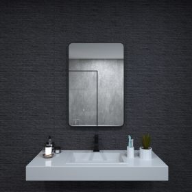 24x36 In. Aluminum Framed Rounded Rectangle Bathroom Wall Mirror, Matte Black Bathroom Vanity Mirror Farmhouse, Anti-Rust, Tempered Glass mirrors, Han