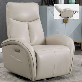 Beige Grey Leatheraire Swivel and Rocker Power Recliner Chair with Lumbar Support, Max Swivel Degree 270Â°, Heavy Duty Motion Mechanism with USB and T