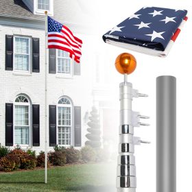 Telescopic Flag Pole Kit, 20FT Height Adjustable Heavy Duty Aluminum Flagpoles with 5x3 US Flag & Golden Ball Topper for Yard House Ground Residential