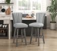 Gray Finish Set of 2 Pub Height Chairs Swivel Seat Tufted Fabric Upholstered Solid Wood Dining Furniture Transitional Style