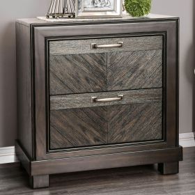 Espresso Color 1pc Nightstand V-Shape Plank Design Bedroom Furniture Bedside Table Nickel Bar Pull Solidwood 2- Storage Drawers