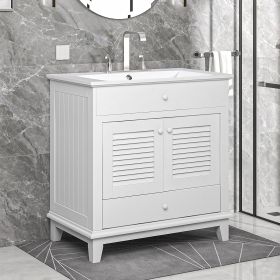 30" Bathroom Vanity with Sink, Bathroom Cabinet with Two Doors and One Drawer, White (OLD SKU: JL000005AAK-1)