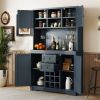 Coffee Bar Cabinet Kitchen Cabinet with Storage, Farmhouse Wine Cabinet with Drawers shelves and cabinets, Buffet Cabinet Wine & Glass Racks for Dinin