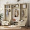 4-in-1 Detachable Hall Tree with Storage and 7 Hooks, Multiple Functions Hallway Coat Rack with Storage Drawers and Cabinet, Antique Beige Shoe Bench