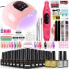 Nail Set Nail Gel Tools Kit 54W Nail Lamp 16Colors UV Gel Nail Polish Kit Contains Base Coat Top Coat Nail Drill Machine Nail Kit