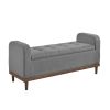 Mid-Century Modern Lift Top Storage Bench 1pc Tufted Gray Upholstered Solid Wood Walnut Finish Wooden Furniture