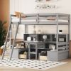 Twin Loft Bed With Storage Shelves, Drawers, Seat And Desk For Grey Color