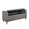 Mid-Century Modern Lift Top Storage Bench 1pc Tufted Gray Upholstered Solid Wood Walnut Finish Wooden Furniture