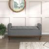 Mid-Century Modern Lift Top Storage Bench 1pc Tufted Gray Upholstered Solid Wood Walnut Finish Wooden Furniture