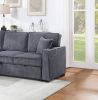 Convertible Sectional Dark Gray Color Corduroy Reversible Chaise w Storage And Sofa Pull Out Bed Pillows Living Room 2pc Set