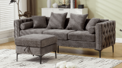 [NEW ARRIVED] [VIDEO PROVIDED]L Shaped Sectional Sofa , Convertible Storage Ottoman,Chenille ,Square Arm, Modern Tufted Couch ,3 Seater, And Nailhead,