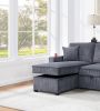 Convertible Sectional Dark Gray Color Corduroy Reversible Chaise w Storage And Sofa Pull Out Bed Pillows Living Room 2pc Set