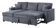 Convertible Sectional Dark Gray Color Corduroy Reversible Chaise w Storage And Sofa Pull Out Bed Pillows Living Room 2pc Set