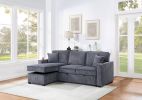 Convertible Sectional Dark Gray Color Corduroy Reversible Chaise w Storage And Sofa Pull Out Bed Pillows Living Room 2pc Set