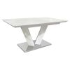 Sleek Contemporary Style Dining Table White High Gloss Finish Tabletop Self-Storing Extension Leaf V-shaped Support Chrome Base Plate Dining Room Furn