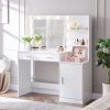 Vanity Desk with Mirror and Lights, 46.4IN Dressing Table with 2 Large Drawer&Large Vertical Organizer, 3 Level Dresser & 3 Lighting Modes Adjustable