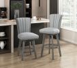 Gray Finish Set of 2 Pub Height Chairs Swivel Seat Tufted Fabric Upholstered Solid Wood Dining Furniture Transitional Style