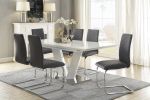 Sleek Contemporary Style Dining Table White High Gloss Finish Tabletop Self-Storing Extension Leaf V-shaped Support Chrome Base Plate Dining Room Furn