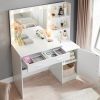 Vanity Desk with Mirror and Lights, 46.4IN Dressing Table with 2 Large Drawer&Large Vertical Organizer, 3 Level Dresser & 3 Lighting Modes Adjustable