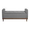 Mid-Century Modern Lift Top Storage Bench 1pc Tufted Gray Upholstered Solid Wood Walnut Finish Wooden Furniture