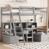 Twin Loft Bed With Storage Shelves, Drawers, Seat And Desk For Grey Color