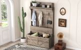 Hall Tree with Storage Bench, Entryway Bench with Drawer and 5 Hooks, Coat Rack with Display Shelf for Hallway Entryways, Oak