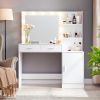 Vanity Desk with Mirror and Lights, 46.4IN Dressing Table with 2 Large Drawer&Large Vertical Organizer, 3 Level Dresser & 3 Lighting Modes Adjustable