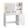 Vanity Desk with Mirror and Lights, 46.4IN Dressing Table with 2 Large Drawer&Large Vertical Organizer, 3 Level Dresser & 3 Lighting Modes Adjustable