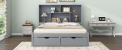 Queen Size Platform Bed with Storage Headboard and 2 Drawers, Gray