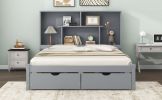 Queen Size Platform Bed with Storage Headboard and 2 Drawers, Gray