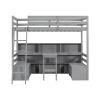 Twin Loft Bed With Storage Shelves, Drawers, Seat And Desk For Grey Color