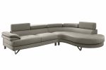 Living Room Furniture Sectional Sofa 2pc Set Grey Faux Leather Flip-up Headrest