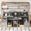 Twin Loft Bed With Storage Shelves, Drawers, Seat And Desk For Grey Color