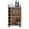 Bar Cart Baltimore, Two Tier Cabinet With Glass Door, Six Wine Cubbies, Light Oak Finish