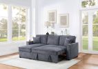 Convertible Sectional Dark Gray Color Corduroy Reversible Chaise w Storage And Sofa Pull Out Bed Pillows Living Room 2pc Set