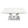 Sleek Contemporary Style Dining Table White High Gloss Finish Tabletop Self-Storing Extension Leaf V-shaped Support Chrome Base Plate Dining Room Furn