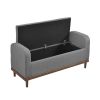 Mid-Century Modern Lift Top Storage Bench 1pc Tufted Gray Upholstered Solid Wood Walnut Finish Wooden Furniture