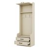 4-in-1 Detachable Hall Tree with Storage and 7 Hooks, Multiple Functions Hallway Coat Rack with Storage Drawers and Cabinet, Antique Beige Shoe Bench