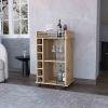 Bar Cart Baltimore, Two Tier Cabinet With Glass Door, Six Wine Cubbies, Light Oak Finish