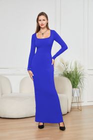 Two-in-one With Lining Double-layer Belly Contracting Hip Lifting Long Sleeve Narrow Dress (Option: Blue-XL)