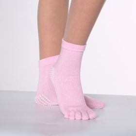 1pair Rainbow Color Non-slip Towel Bottom Yoga Socks, Cozy 5 Toes Split Knitted Calf Crew Socks, Women's Yoga Socks (Color: Pink, size: One-size)