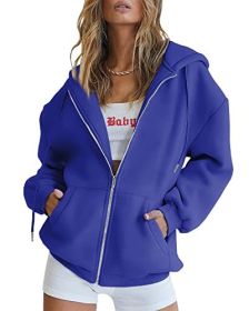 Women's Cute Hoodies Teen Girl Fall Jacket Oversized Sweatshirts Casual Drawstring Clothes Zip Up Y2K Hoodie with Pocket (Color: Blue, size: medium)