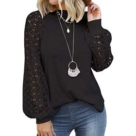 Women's Long Sleeve Tops Lace Casual Loose Blouses T Shirts (Color: Navy Blue, size: XXL)