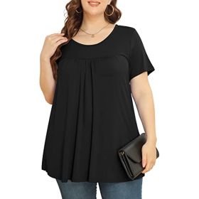 Women's Plus Size Short & Long Sleeve Tunic Tops Scoop Neck Loose T Shirt Blouse for Leggings (Color: Black, size: XXXL)