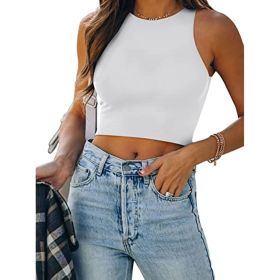 Women's Sexy Sleeveless Racer Back Tank Tops Halter Neck Crop Tops (Color: Blue, size: M)