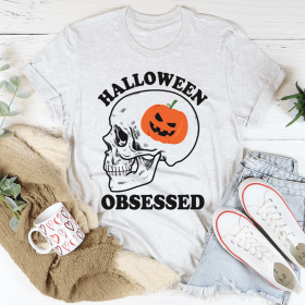 Halloween Obsessed T-Shirt (Color: Ash, size: M)