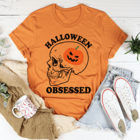 Halloween Obsessed T-Shirt (Color: Burnt Orange, size: 2XL)